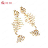 Champagne Brass Zircon Fish Bone Stud Earrings DIY Accessories
