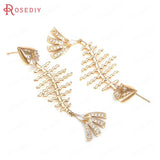 Champagne Brass Zircon Fish Bone Stud Earrings DIY Accessories