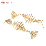 Champagne Brass Zircon Fish Bone Stud Earrings DIY Accessories