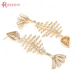 Champagne Brass Zircon Fish Bone Stud Earrings DIY Accessories