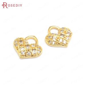 Champagne Brass Zircon Heart Charms Pendants Jewelry Making