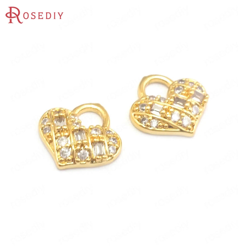 Champagne Brass Zircon Heart Charms Pendants Jewelry Making