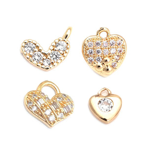 Champagne Brass Zircon Heart Charms Pendants Jewelry Making