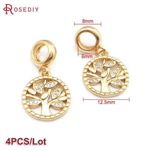 Champagne Brass Zircon Beads Bracelet Charms DIY Jewelry Making