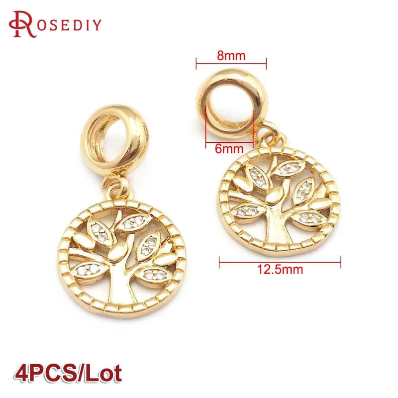 Champagne Brass Zircon Beads Bracelet Charms DIY Jewelry Making