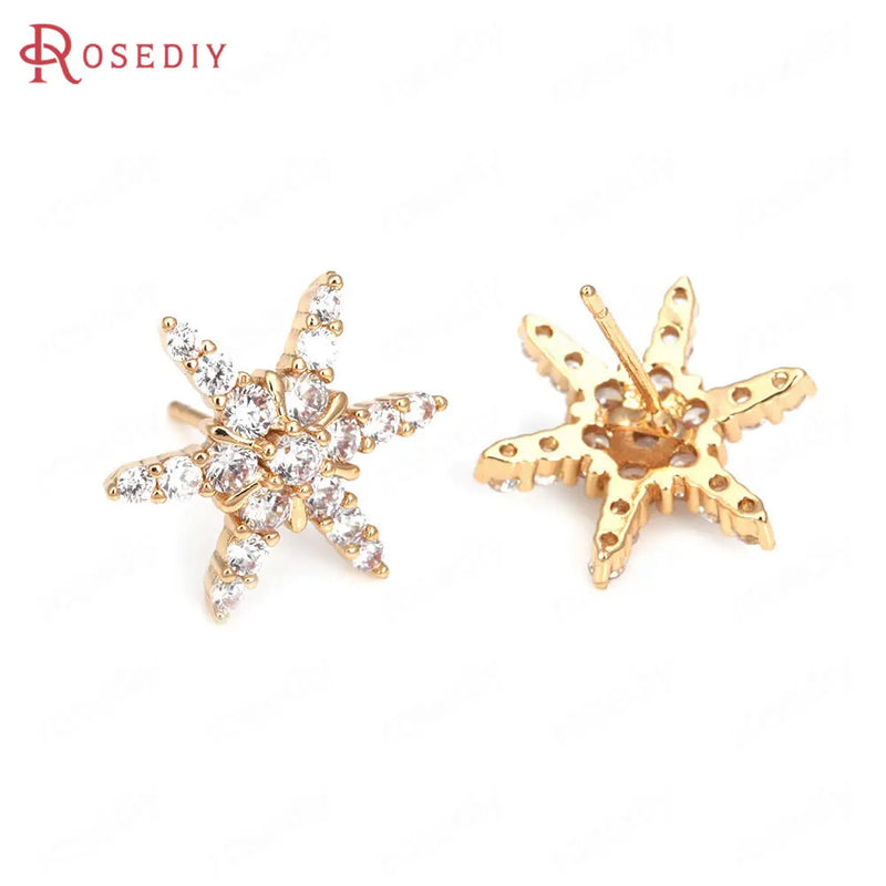 Champagne Brass Zircon Star Stud Earrings Jewelry Findings