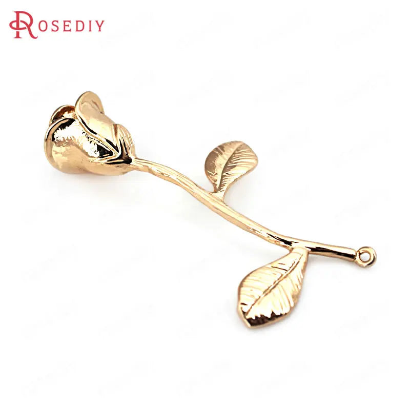 Champagne Plated Brass Rose Charms Pendants for DIY Jewelry Making