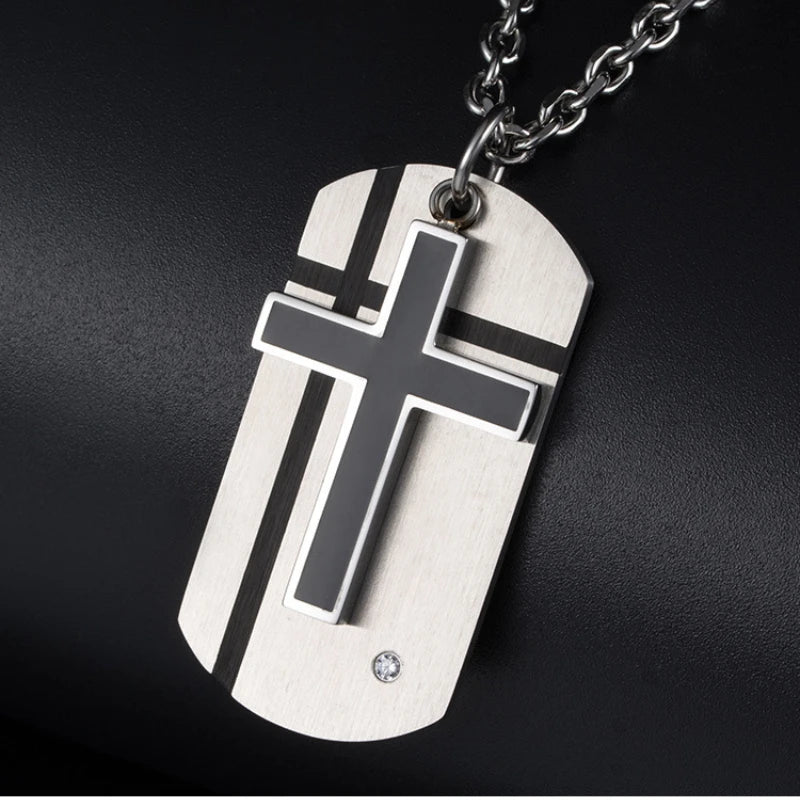 Christian Cross Bible Men Pendant Necklace Military Dog Tag Stainless Steel