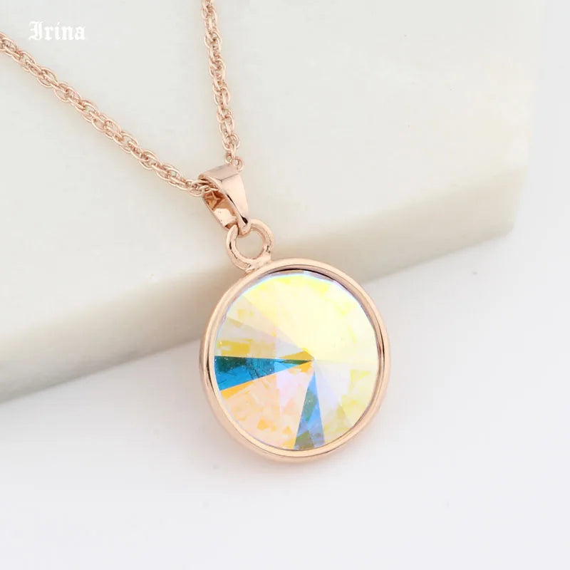 High Classic Round Crystal Pendant 585 Rose Colorful Pendant And Necklace