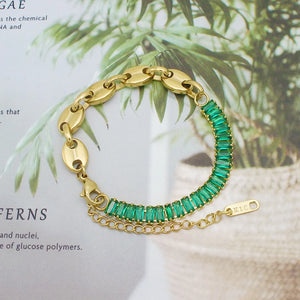 Waterproof Stainless Steel Crystal Bracelet for Women Bling 18K Bangle