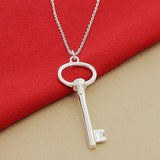 Classic Round Key Pendant Necklace Silver 925