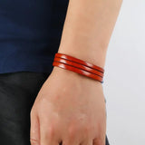 Stainless Steel Leather Bracelet Men Multi-layer Leather Bracelet