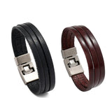 Stainless Steel Leather Bracelet Men Multi-layer Leather Bracelet