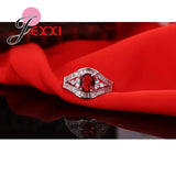 Classic 925 Silver Red Crystal Wedding Band Ring for Women