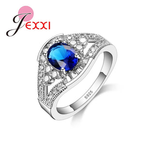 Classic 925 Silver Red Crystal Wedding Band Ring for Women