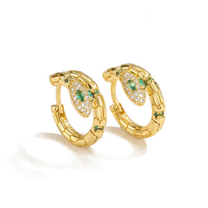 Colorful Crystal Snake Hoop Earrings Punk Style Jewelry
