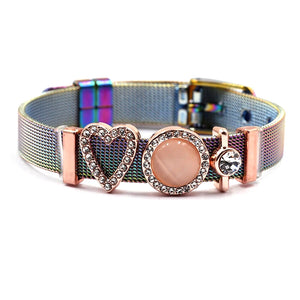 Colorful Stainless Steel Mesh Bracelet Heart Lock Charm Bangle