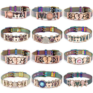 Colorful Stainless Steel Mesh Bracelet Heart Lock Charm Bangle