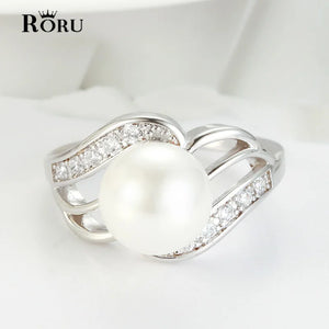 Copper Platinum Plated Cubic Zirconia Pearl Ring