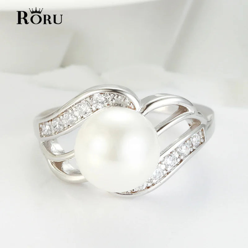 Copper Platinum Plated Cubic Zirconia Pearl Ring
