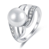 Copper Platinum Plated Cubic Zirconia Pearl Ring