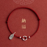 925 Silver Red Thread Circle Anklet Tassel Lucky Gift