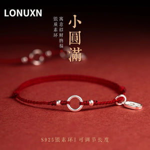 925 Silver Red Thread Circle Anklet Tassel Lucky Gift