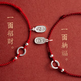 925 Silver Red Thread Circle Anklet Tassel Lucky Gift