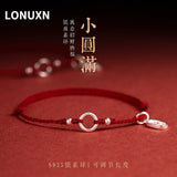 925 Silver Red Thread Circle Anklet Tassel Lucky Gift