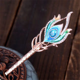 Crystal Peacock Feather Hairpin Enamel Hair Sticks