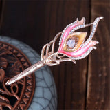 Crystal Peacock Feather Hairpin Enamel Hair Sticks