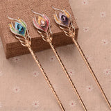 Crystal Peacock Feather Hairpin Enamel Hair Sticks