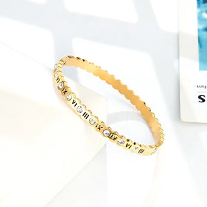 Crystal Round Roman Numerals Stainless Steel Bracelet Love Bangle