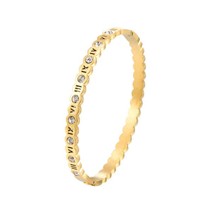 Crystal Round Roman Numerals Stainless Steel Bracelet Love Bangle