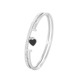 Crystal T Heart Pendant Stainless Steel Bracelet Lady Love Bangle