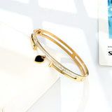 Crystal T Heart Pendant Stainless Steel Bracelet Lady Love Bangle