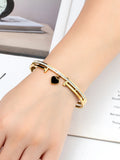 Crystal T Heart Pendant Stainless Steel Bracelet Lady Love Bangle