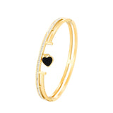 Crystal T Heart Pendant Stainless Steel Bracelet Lady Love Bangle