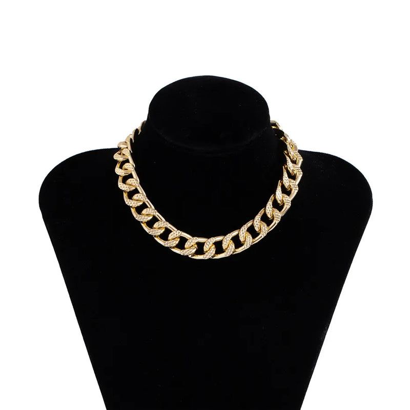 Cuban Choker Necklace Punk Vintage Chunky Thick Link Aluminum Chain for Women