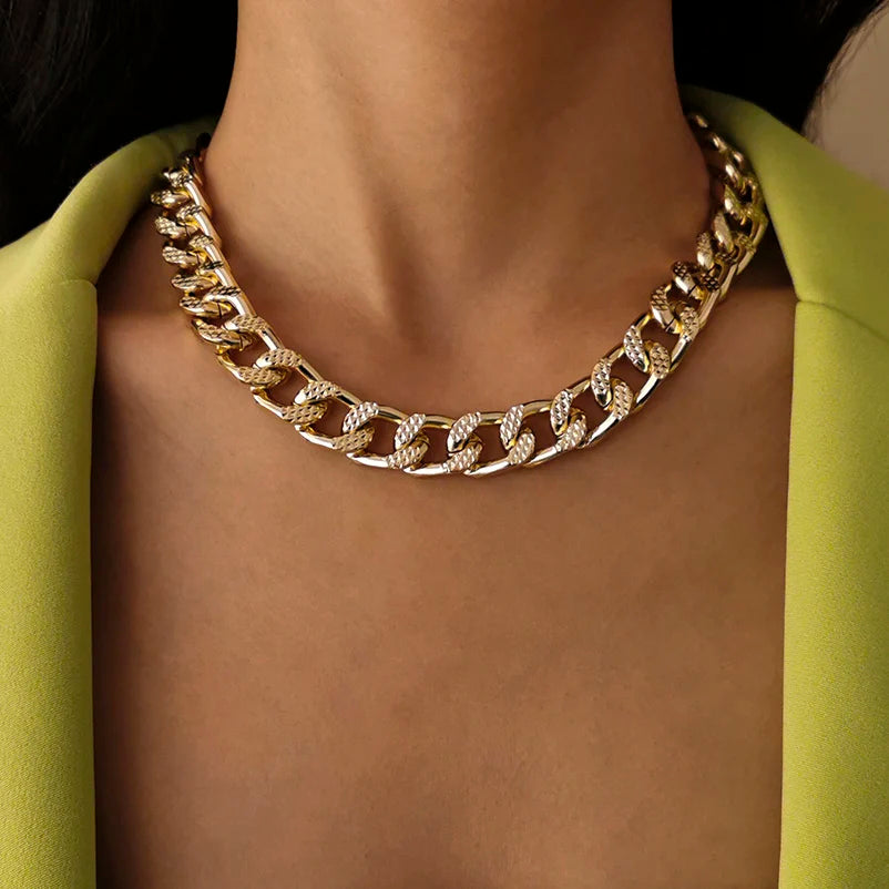 Cuban Choker Necklace Punk Vintage Chunky Thick Link Aluminum Chain for Women