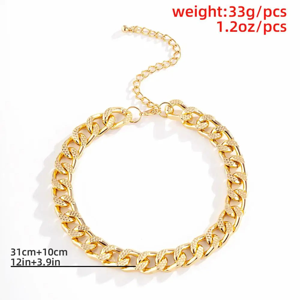 Cuban Choker Necklace Punk Vintage Chunky Thick Link Aluminum Chain for Women