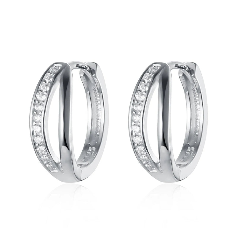 Cubic Zircon Earrings 925 Silver Hoop for Women Girl Birthday Gift