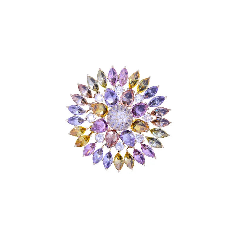 Cubic Zircon Flower Brooch Collar Pins for Women