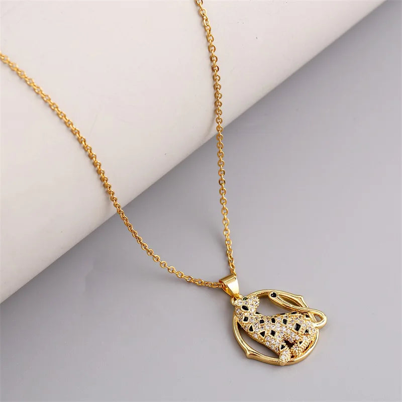 Leopard Pendant Necklace for Women Stainless Steel Chain