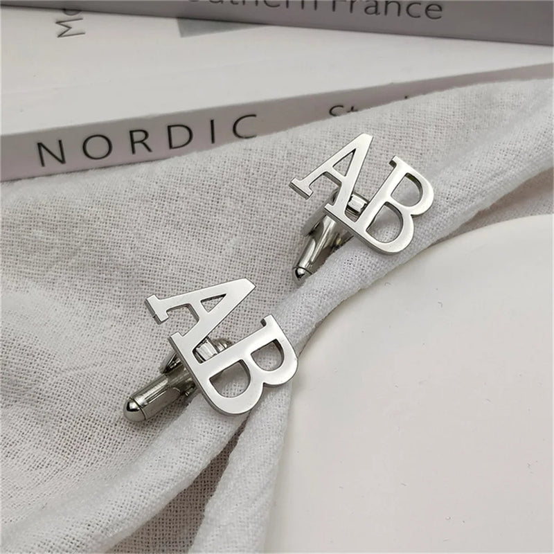 High 2 Initials Cufflinks for Men Stainless Steel Jewelry