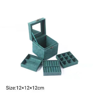 Dark Green Flannel Jewelry Box Necklace Earring, Bracelet Ring Jewelry Box