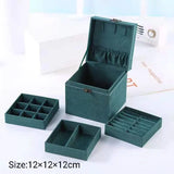 Dark Green Flannel Jewelry Box Necklace Earring, Bracelet Ring Jewelry Box
