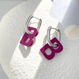 Dark Purple B Letter Pendant Earrings Titanium Steel Women Jewelry
