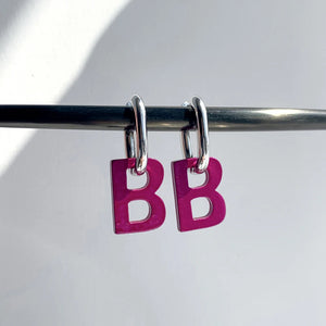 Dark Purple B Letter Pendant Earrings Titanium Steel Women Jewelry