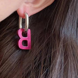 Dark Purple B Letter Pendant Earrings Titanium Steel Women Jewelry